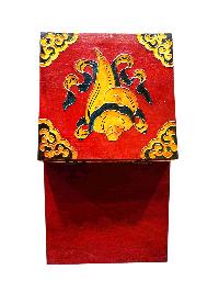 Buddhist Wooden Box With [dharmachakra], Tibetan Style With Traditional Colors