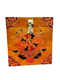 Buddhist Wooden Box With [dharmachakra], Tibetan Style With Traditional Colors