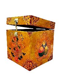 Buddhist Wooden Box With [dharmachakra], Tibetan Style With Traditional Colors