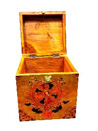 Buddhist Wooden Box With [dharmachakra], Tibetan Style With Traditional Colors