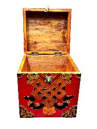 Buddhist Wooden Box With [endless Knot], Tibetan Style With Traditional Colors