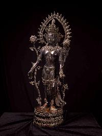 [padmapani Lokeshvara], Buddhist Handmade Statue, [chocolate Oxiidzed], [stone Setting]