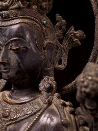 [padmapani Lokeshvara], Buddhist Handmade Statue, [chocolate Oxiidzed], [stone Setting]