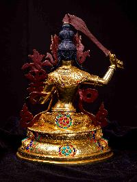 [manjushi Or Manjushree], Buddhist Handmade Statue, [full Gold Plated], [stone Setting], [face Painted]
