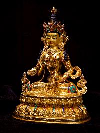 [vajrasattva], Buddhist Handmade Statue, [full Gold Plated], [stone Setting], [face Painted]