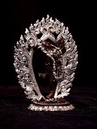 [akash Yogini], [hq], Buddhist Miniature Statue, [silver And Chocolate Oxidized]