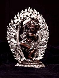 [simhamukha Yogini], [hq], Buddhist Miniature Statue, [silver And Chocolate Oxidized]