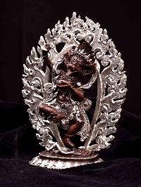 [simhamukha Yogini], [hq], Buddhist Miniature Statue, [silver And Chocolate Oxidized]