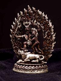 [yamantaka Shakti], [hq], Buddhist Miniature Statue, [silver And Chocolate Oxidized]