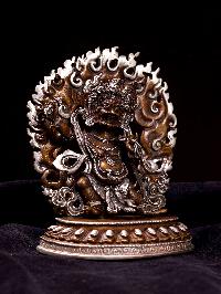 [vajrapani], [hq], Buddhist Miniature Statue, [silver And Chocolate Oxidized]