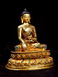 [shakyamuni Buddha], Buddhist Handmade Statue, [full Gold Plated], [stone Setting], [face Painted]