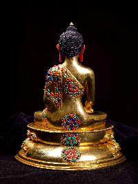 [shakyamuni Buddha], Buddhist Handmade Statue, [full Gold Plated], [stone Setting], [face Painted]