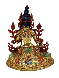 [green Tara], Buddhist Handmade Statue, [full Gold Plated], [stone Setting], [face Painted]