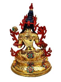 [green Tara], Buddhist Handmade Statue, [full Gold Plated], [stone Setting], [face Painted]
