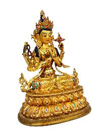 [chenrezig], Buddhist Handmade Statue, [full Gold Plated], [stone Setting], [face Painted]