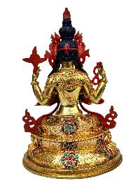 [chenrezig], Buddhist Handmade Statue, [full Gold Plated], [stone Setting], [face Painted]