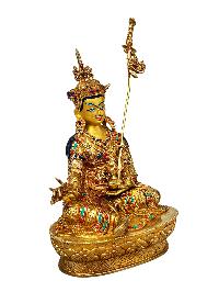 [padmasambhava], Buddhist Handmade Statue, [full Gold Plated], [stone Setting], [face Painted]