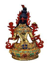 [green Tara], Buddhist Handmade Statue, [full Gold Plated], [stone Setting], [face Painted]