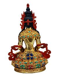 [aparimita], Buddhist Handmade Statue, [full Gold Plated], [stone Setting], [face Painted]