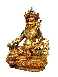 [yellow Jambhala], Buddhist Handmade Statue, [full Gold Plated], [stone Setting], [face Painted]