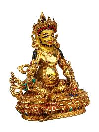 [yellow Jambhala], Buddhist Handmade Statue, [full Gold Plated], [stone Setting], [face Painted]