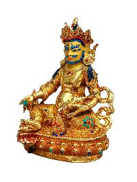 [yellow Jambhala], Buddhist Handmade Statue, [full Gold Plated], [stone Setting], [face Painted]