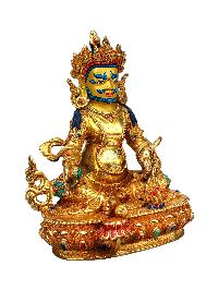 [yellow Jambhala], Buddhist Handmade Statue, [full Gold Plated], [stone Setting], [face Painted]