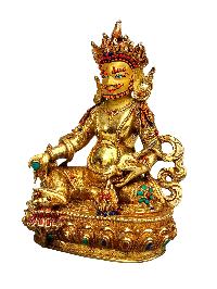 [yellow Jambhala], Buddhist Handmade Statue, [full Gold Plated], [stone Setting], [face Painted]
