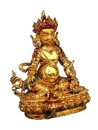 [yellow Jambhala], Buddhist Handmade Statue, [full Gold Plated], [stone Setting], [face Painted]