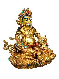 [yellow Jambhala], Buddhist Handmade Statue, [full Gold Plated], [stone Setting], [face Painted]