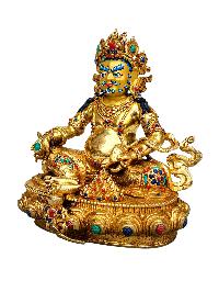 [yellow Jambhala], Buddhist Handmade Statue, [full Gold Plated], [stone Setting], [face Painted]