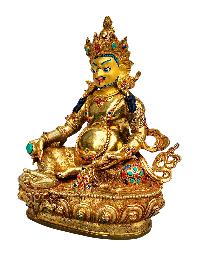 [yellow Jambhala], Buddhist Handmade Statue, [full Gold Plated], [stone Setting], [face Painted]