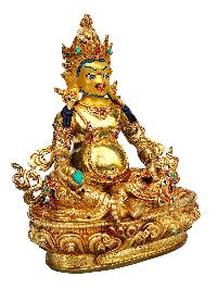 [yellow Jambhala], Buddhist Handmade Statue, [full Gold Plated], [stone Setting], [face Painted]