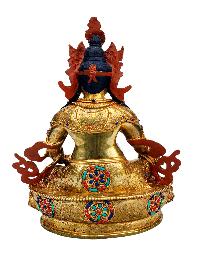 [yellow Jambhala], Buddhist Handmade Statue, [full Gold Plated], [stone Setting], [face Painted]