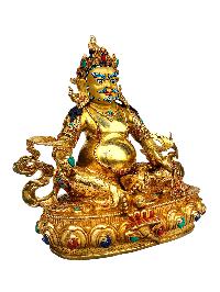 [yellow Jambhala], Buddhist Handmade Statue, [full Gold Plated], [stone Setting], [face Painted]