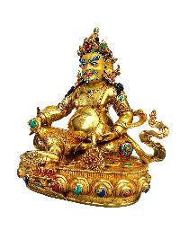 [yellow Jambhala], Buddhist Handmade Statue, [full Gold Plated], [stone Setting], [face Painted]
