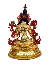 [green Tara], Buddhist Handmade Statue, [full Gold Plated], [stone Setting], [face Painted]