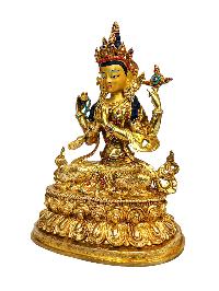 [chenrezig], Buddhist Handmade Statue, [full Gold Plated], [stone Setting], [face Painted]