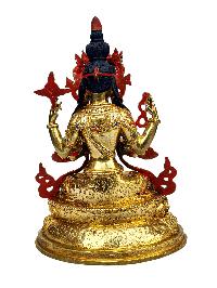 [chenrezig], Buddhist Handmade Statue, [full Gold Plated], [stone Setting], [face Painted]