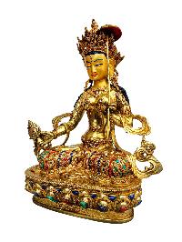 [sitatapatra], Buddhist Handmade Statue, [full Gold Plated], [stone Setting], [face Painted]