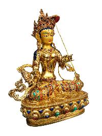 [sitatapatra], Buddhist Handmade Statue, [full Gold Plated], [stone Setting], [face Painted]