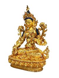 [white Tara], Buddhist Handmade Statue, [full Gold Plated], [stone Setting], [face Painted]