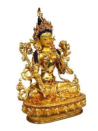 [white Tara], Buddhist Handmade Statue, [full Gold Plated], [stone Setting], [face Painted]