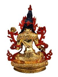 [green Tara], Buddhist Handmade Statue, [full Gold Plated], [stone Setting], [face Painted]