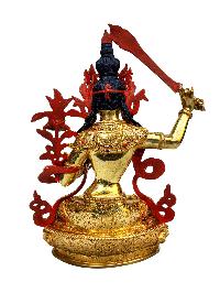 [manjushri], Buddhist Handmade Statue, [full Gold Plated], [stone Setting], [face Painted]
