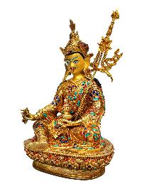 [padmasambhava], Buddhist Handmade Statue, [full Gold Plated], [stone Setting], [face Painted]