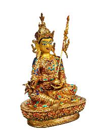 [padmasambhava], Buddhist Handmade Statue, [full Gold Plated], [stone Setting], [face Painted]