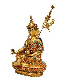 [padmasambhava], Buddhist Handmade Statue, [full Gold Plated], [stone Setting], [face Painted]