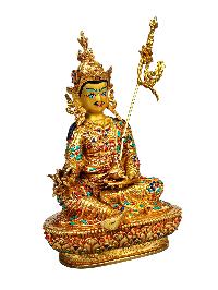 [padmasambhava], Buddhist Handmade Statue, [full Gold Plated], [stone Setting], [face Painted]