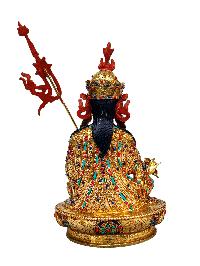 [padmasambhava], Buddhist Handmade Statue, [full Gold Plated], [stone Setting], [face Painted]